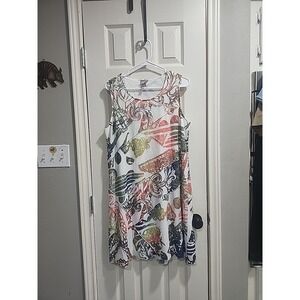 Chico's Size 2 L Artsy Abstract Layered Coastal Resort Dress Vacation